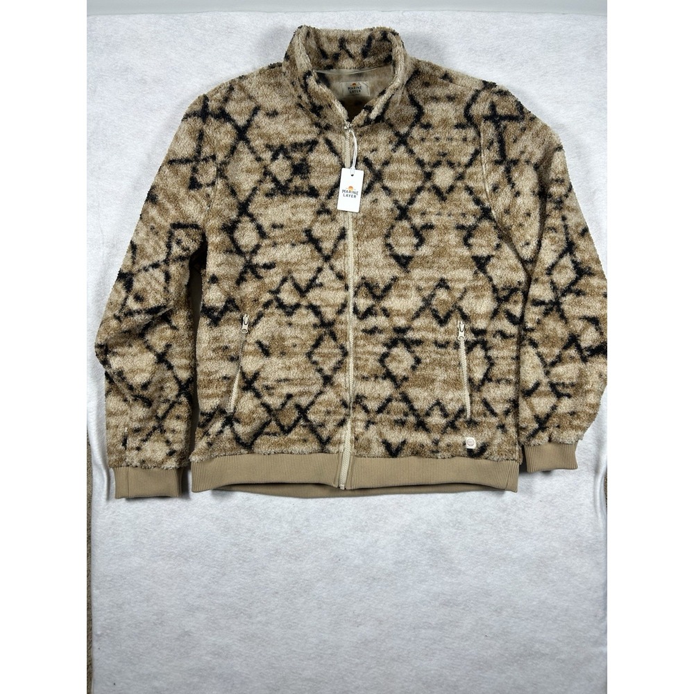 New Marine Layer Sherpa Jacket Mens XL Tan Brown Tan Geo Print Mason Outdoors